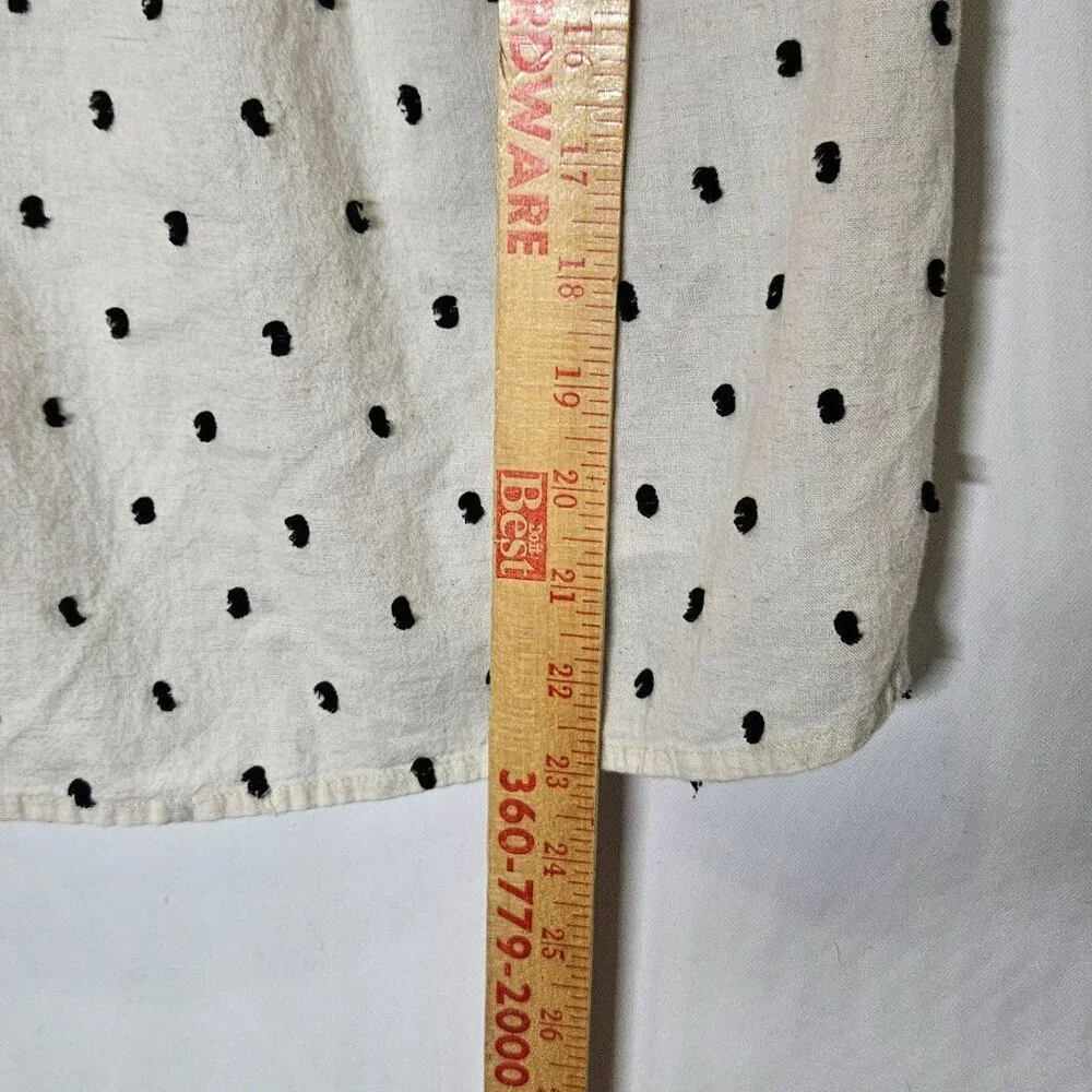 Madewell Womens XS Cream Black Polka Dot Puff Sleeve Top Basic Whimsy Whimsigoth
